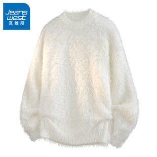 N5真维斯毛衣男2025新款秋冬季美式宽松加绒加厚上衣服男款针织衫