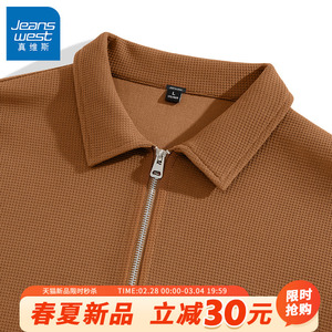 GV真维斯长袖男polo衫春秋季华夫格翻领上衣男士复古休闲卫衣B