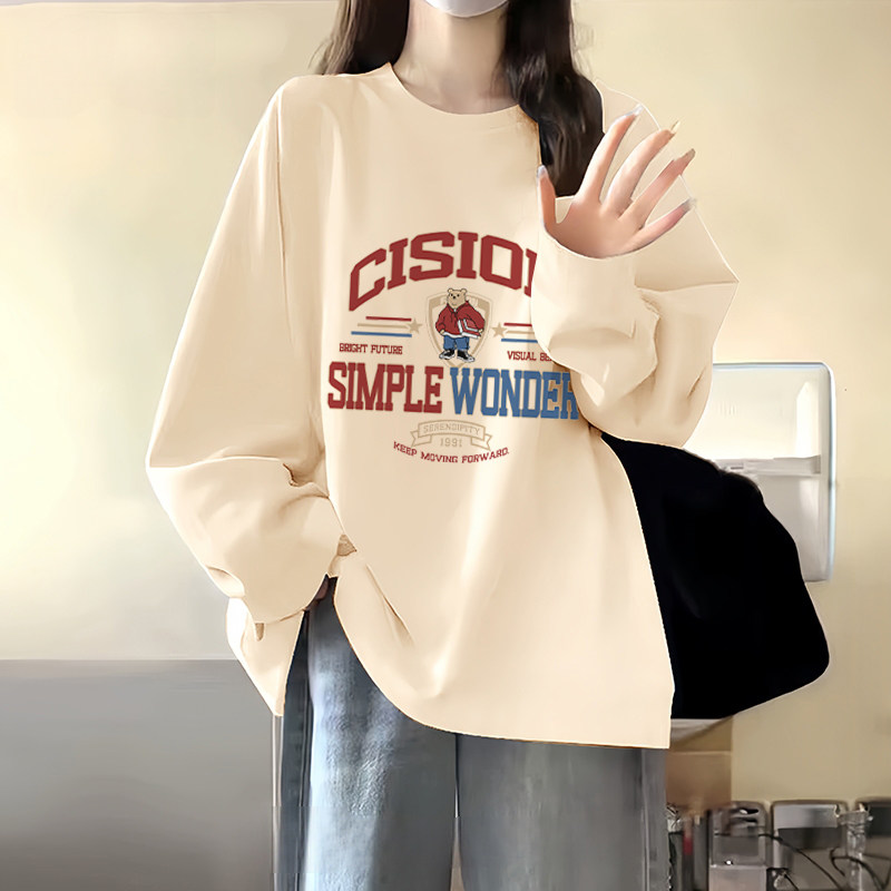 NOW真维斯长袖t恤女2025新款秋季美式内搭上衣休闲大码宽松打