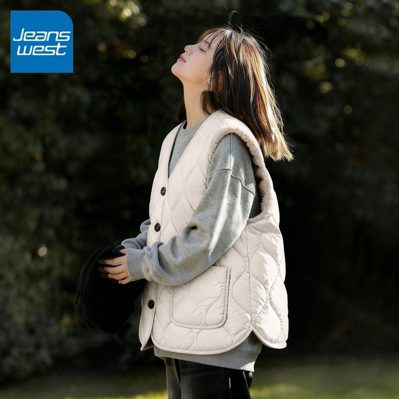 KYV真维斯白色棉马甲女2025新款 美式宽松背心秋冬季加厚保暖