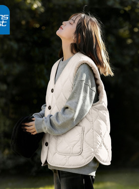 KYV真维斯白色棉马甲女2025新款 美式宽松背心秋冬季加厚保暖外套