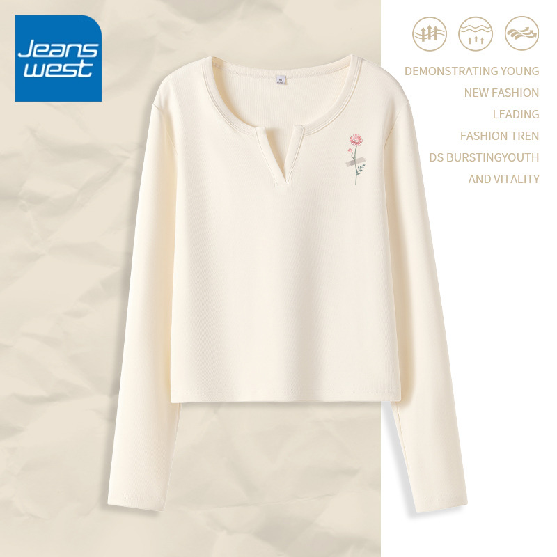 真维斯杏色长袖t恤秋季2024新款