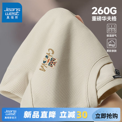 GV真维斯浅色男士短袖t恤夏季新款国潮华夫格体恤衫男生透气半袖C