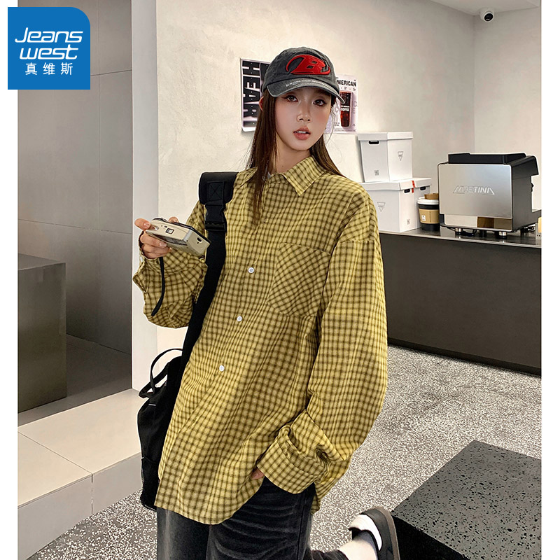 N5真维斯男士长袖衬衫2025秋季新款美式情侣潮流男生休闲宽松衬衣