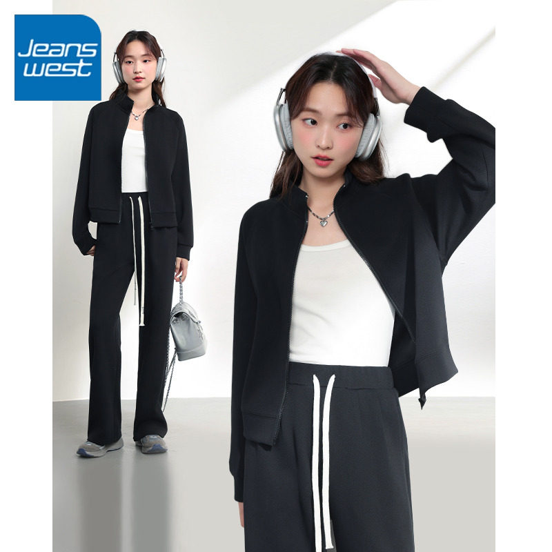 KCV真维斯休闲运动套装女2026新款春秋立领外套初中生一整套穿