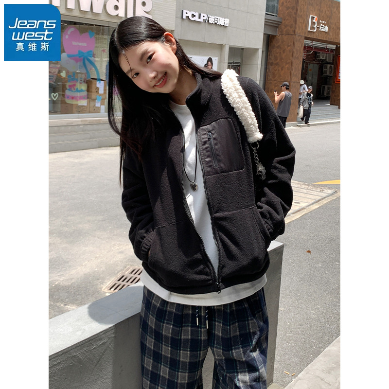 真维斯双面摇粒绒拉链外套女上衣