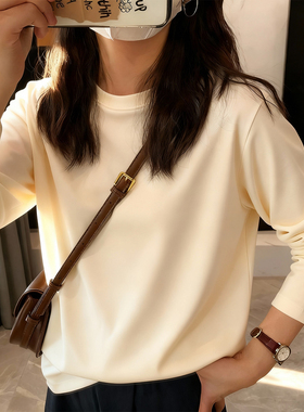 KV真维斯白色打底衫圆领长袖t恤女春秋款2026年新款宽松内搭衣服