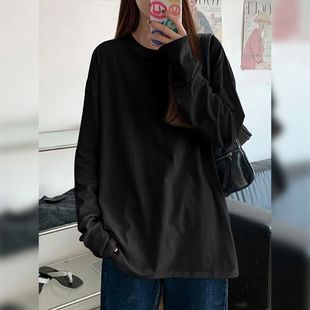 打底衫 NOW真维斯纯棉长袖 内搭基础款 春秋季 黑色上衣 t恤女2025新款