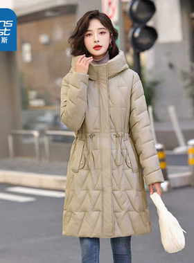 DCF真维斯女装时尚连帽中长款收腰棉服2026春季新品宽松女式外套