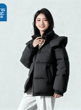 NOW真维斯连帽棉袄棉服女款2025新款冬黑色棉衣超好看冬装厚外套