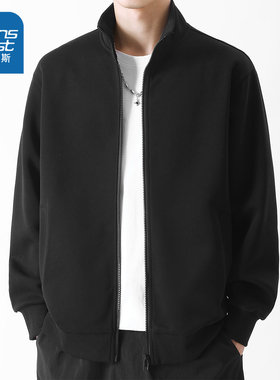 NN真维斯立领卫衣外套男款春秋款复古黑色休闲夹克青少年宽松外衣