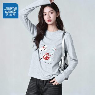 马年圣诞节宽松内搭打底衫 KMV真维纯棉斯圆领长袖 t恤女士2026新款