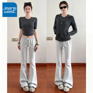 运动卫裤 KYV真维斯灰色微喇运动裤 高腰显瘦马蹄裤 春季 女2026新款