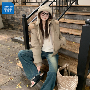 外套保暖女生毛领棉衣 小个子短款 KY真维斯韩系棉服女冬季 2025新款