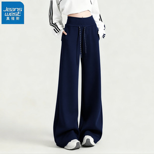 休闲运动裤 KHV真维斯藏青色加绒微喇裤 阔腿裤 新款 子 女2025秋冬季