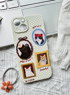 猫咪合集插画iPhone15/14PROMAX菲林原创手机壳亮面硬壳软壳个性苹果13/12PRO适用安卓RENO11/nova9