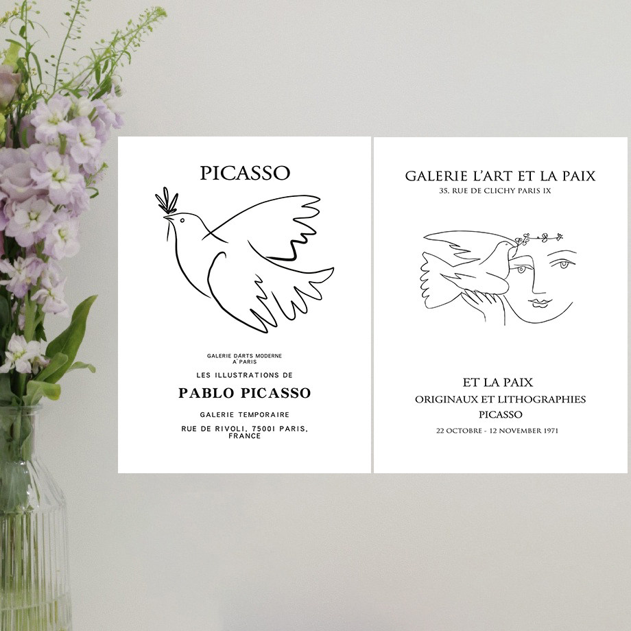 picasso 毕加索 ins风和平鸽装饰贴画抽象简约北欧卧室自粘油画布