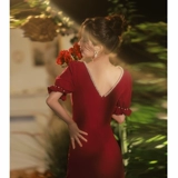 Бордовое демисезонное вечернее платье для невесты, свадебное платье, дизайнерская юбка, крой «рыбий хвост», подходит для подростков, тренд сезона