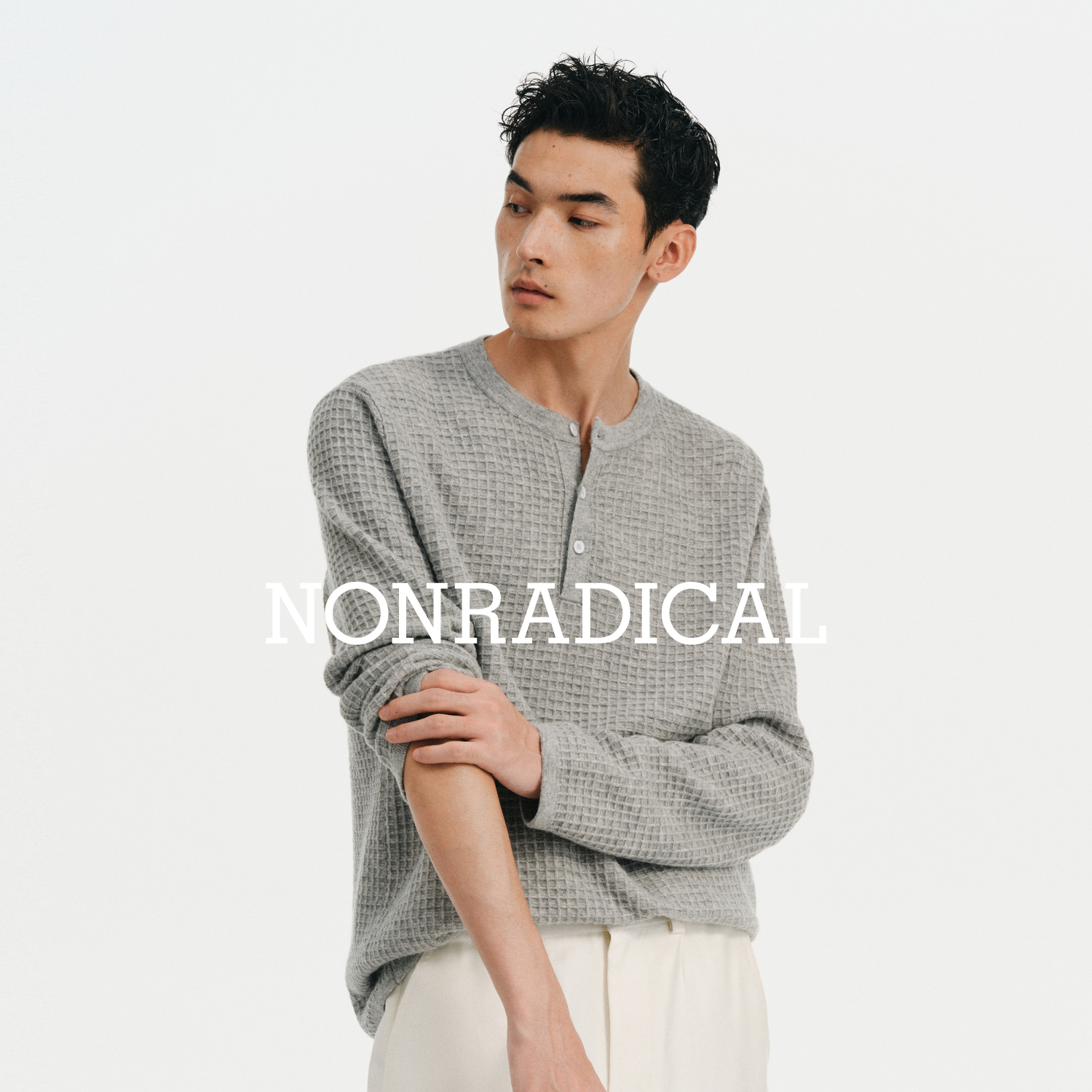 NONRADICAL 「17.5微米」100%绵羊毛华夫格亨利领毛衣