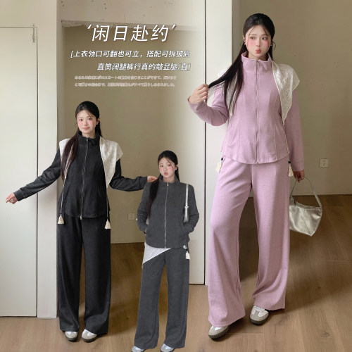 胖MM运动休闲小立领两件套