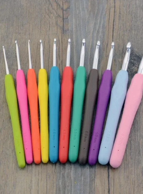 高档实心软柄钩针 手工编制针 金属TPR软铝钩针手工diy毛线