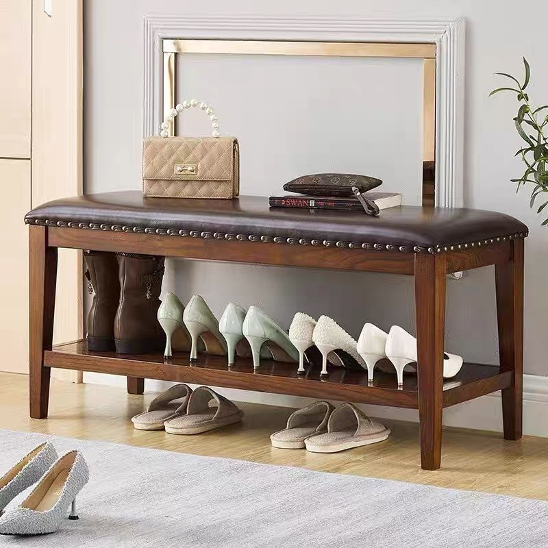 美式实木换鞋凳家用门口北欧进门穿鞋凳子可坐式鞋架鞋柜简约现代
