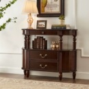 美式 全实木半圆玄关桌门厅入户玄关台客厅复古玄关柜靠墙过道柜