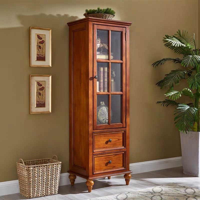 简约美式实木小酒柜 欧式复古客厅靠墙电视边柜储物柜单门酒柜