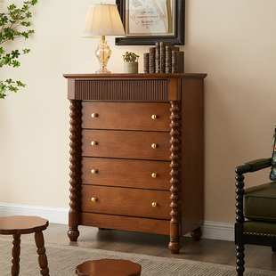 法式复古实木斗柜梳妆台一体卧室储物柜客厅玄关收纳五斗柜抽屉柜