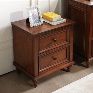 全实木美式床头柜白蜡木卧室床头储物柜高档复古卧室床边柜