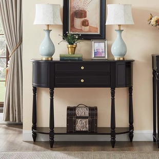 法式全实木半圆玄关柜欧式复古玄关桌美式简约玄关台门厅柜靠墙桌