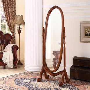 美式 女生衣帽间试衣镜立体卧室复古高档全身落地镜 实木穿衣镜欧式