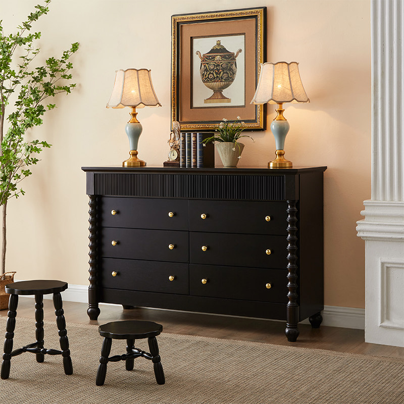 法式复古实木斗柜客厅靠墙电视柜边柜卧室储物柜中古风黑色收纳柜,住宅家具,斗柜,淘宝优惠券,粉丝福利购,淘宝优惠卷