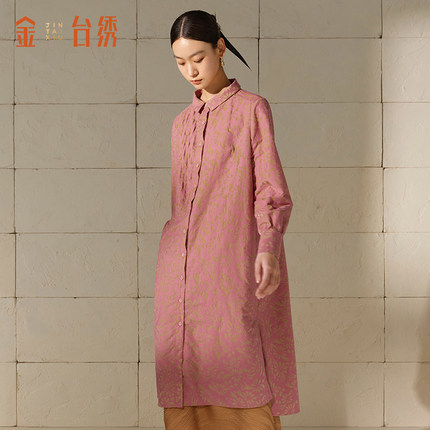 金台绣裙式长袖衬衫女士通勤休闲提花中长款早秋新款S36837