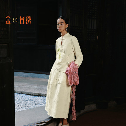 金台绣浪漫提花半裙新中式提花亚麻温婉优雅秋季新款K36880