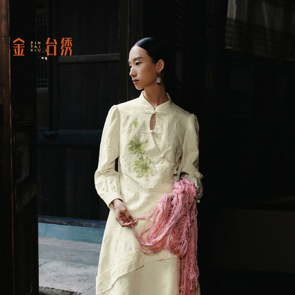 金台绣斜襟国风衬衫新中式非遗刺绣提花亚麻秋季新款S36872