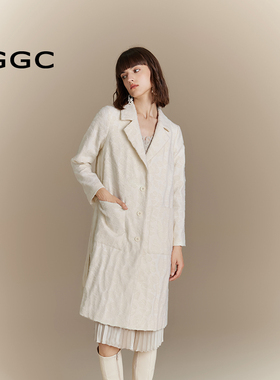 台绣风衣女中式提花西装领国风肌理感大口袋宽松外套秋款J37133