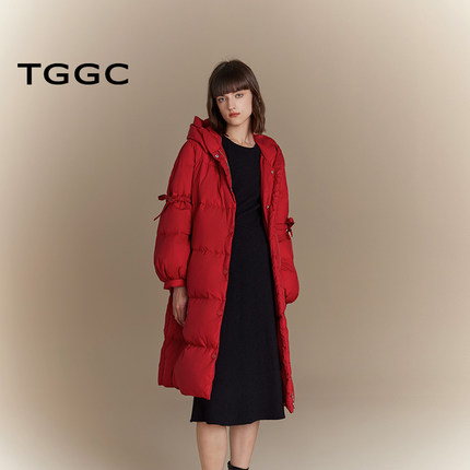 台绣新中式羽绒服女系带连帽肌理感羊腿袖保暖鸭绒外套冬J37321
