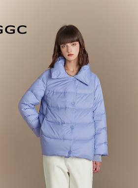 台绣羽绒服女翻领通勤风纯色宽松保暖鸭绒简约松外套冬S37230