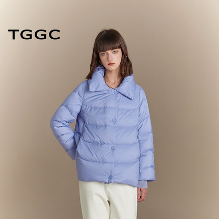 台绣羽绒服女翻领通勤风纯色宽松保暖鸭绒简约松外套冬S37230