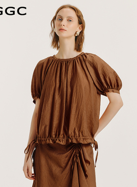 台绣商城同款短袖T恤女简约纯色宽松小众通勤夏季新款S36663