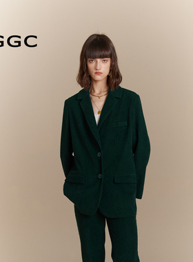 台绣灯芯绒西服女简约复古大口袋垫肩保暖摩登外套秋季款S37219