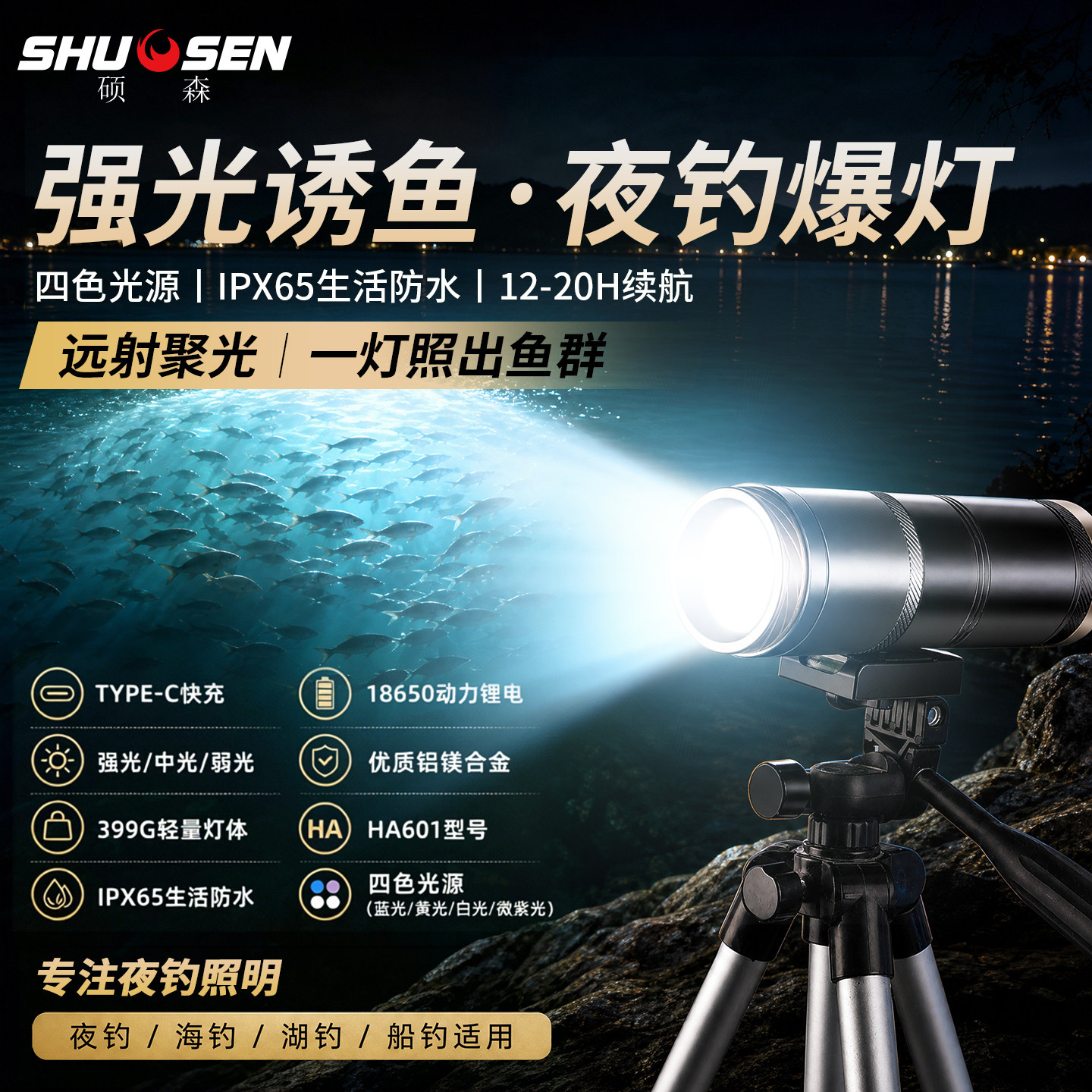 硕森超亮大功率夜钓灯水下诱鱼灯