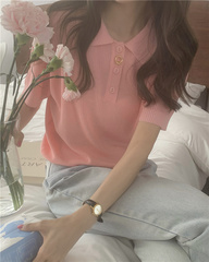 Real price chic Hanfeng warm oil powder knitted Polo Top