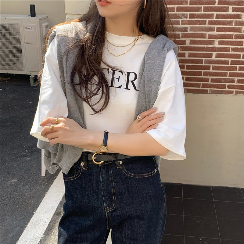 Real price chic Hanfeng simple letter versatile short sleeve T-shirt