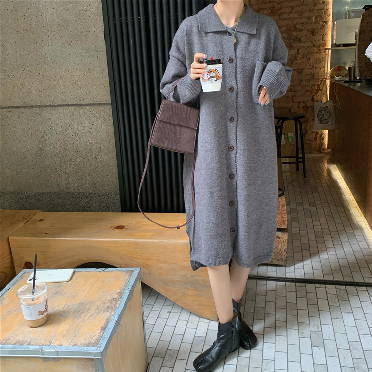 Real shot real price thickened warm long loose sweater dress