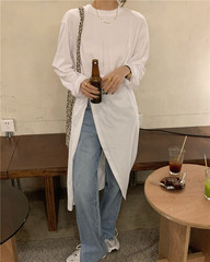 Real price loose and thin irregular slit long T-shirt