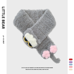 权志龙同款 甜美可爱加厚保暖护颈围脖学生情侣 猫咪毛绒围巾女冬季