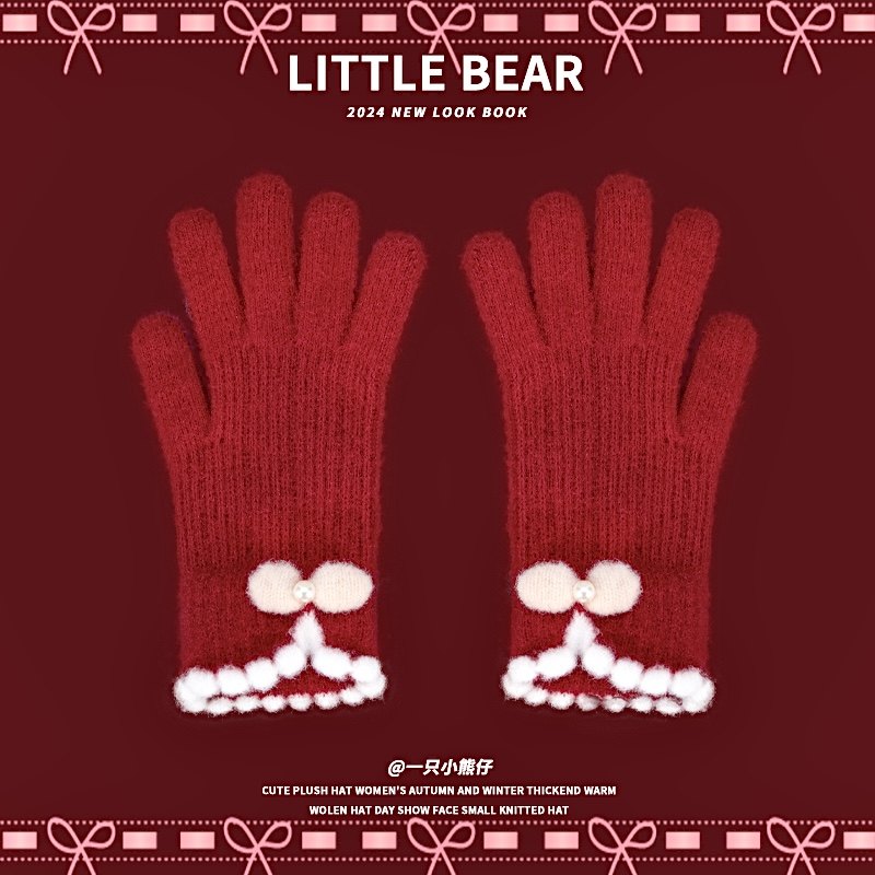 可爱蝴蝶结红色针织手套女冬季五指露指可触屏保暖户外骑行学生潮,服饰配件/皮带/帽子/围巾,手套,淘宝优惠券,粉丝福利购,淘宝优惠卷