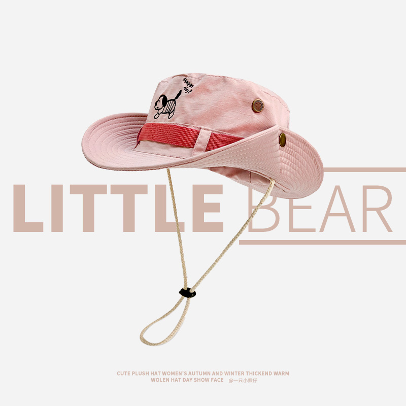 可爱粉色小狗刺绣登山帽